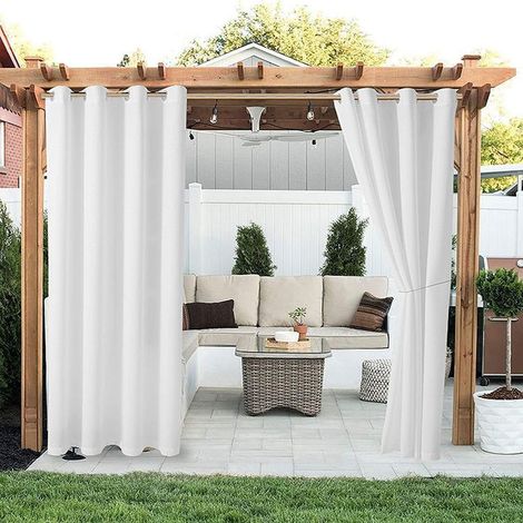 Waterproof Outdoor Curtains, Blackout Thermal Insulated Curtains for Gazebo, Garden Shelter, Pergola, Porch, 132 x 213 cm, White (1/5)