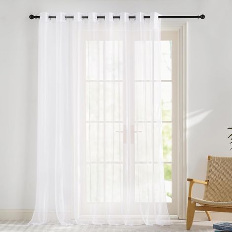 Lot de 1 Rideau, Voile transparent avec œillets, Polyester blanc, Pour salon chambre bureau (1/5)