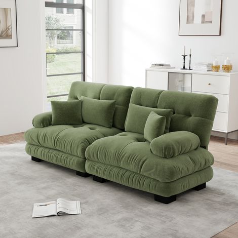 Sofá rinconero modular 220x77x81 cm en chenilla verde, para salón FloraGrace (1/5)