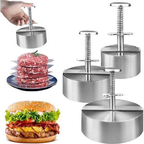 3 Pièces Presse à Burger en Acier Inoxydable 304, Moule Steak Haché 8/11,5/14 cm, Presse à Hamburger Antiadhésif pour Burger Maison Barbecue et Fête (1/5)