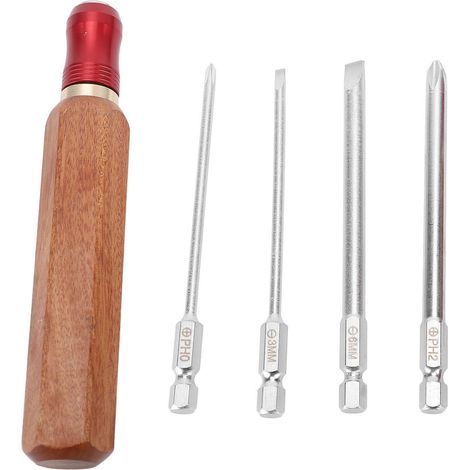 Embouts de tournevis à changement rapide, manche en bois antidérapant, fente de 6mm 3mm, embout croisé PH2 PH0 pour la maison et le travail du bois (1/5)