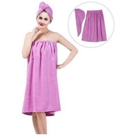 EBTOOLS Serviette enveloppante Femmes Doux Spa Bain Body Wrap Set Serviette Peignoir Avec Bonnet De Séchage Rapide Pour Cheveux (1/4)
