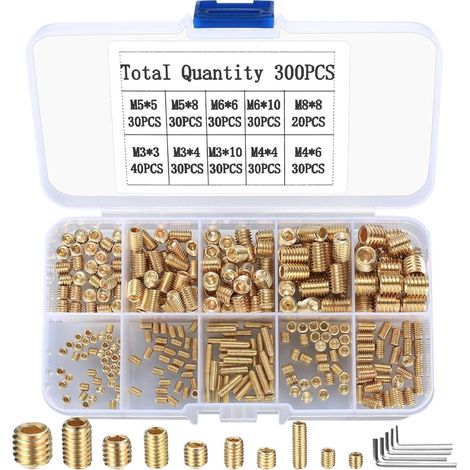 Madenschrauben 300tlg M3-M8 Set Innensechskant Gold Inbusschlüssel (1/5)