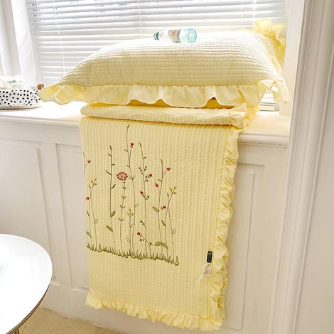 Couette en coton jaune uni, élégante et tendance, avec broderie Tencel. Idéale pour l'été. 1 drap de 245 x 250 cm. (1/5)