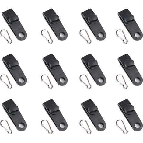 Clips de bâche de tente, 12 clips de bâche multifonctions (noir), clips de fixation pour tendeur de bâche avec œillets (1/5)