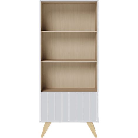 Bibliothèque sur pieds avec étagères et 2 portes coloris Blanc - Longueur 75 x Hauteur 175 x Profondeur 36 cm (1/5)