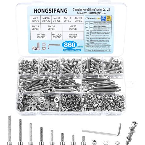 860 Pcs Set de Vis M4, Vis à Tête Cylindrique Six Pans Creux Inox (1/5)