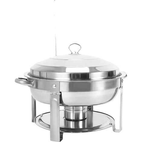 Fuente para servir, acero inoxidable, diseño redondo, color plata. (1/2)