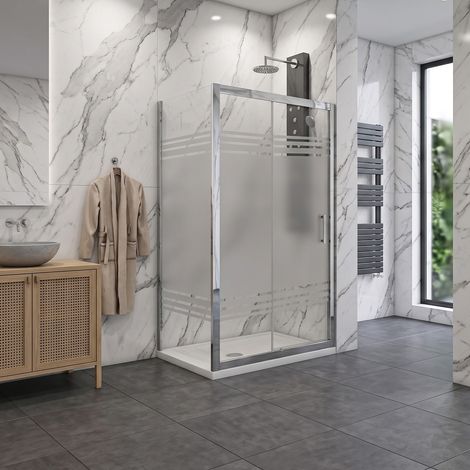 Porta scorrevole con lato fisso in vetro temperato serigrafato 6mm H190 profili cromo - PORTA 130 CM - FISSO 90 CM (1/3)