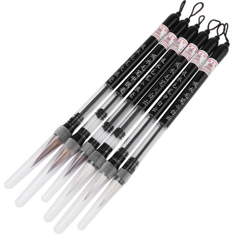 Beyamis Lot de 6 pinceaux à eau chinois à remplissage par piston pour la pratique de la calligraphie sur toile à eau (1/5)