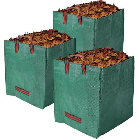 3 x Garden Bags, 270L Reusable Square Garden Waste Bags with Handles, Foldable Leaf Bags, Garden Waste Bags for Grass, Leaves, Wood, Debris, Waste (1/5)