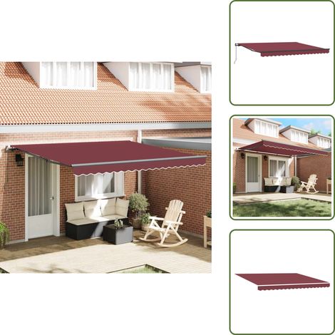 Auvent manuel rétractable bordeaux 400x300 cm - Auvent Retractable - Parasol Exterieur - Abri Solaire - Protection Uv - Terrace