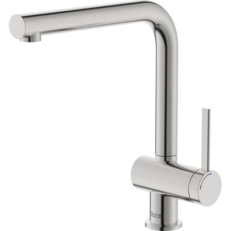 Grifo de cocina ROCA Ona Acero inoxidable - Monomando caño recto giratorio Cold Start (1/2)