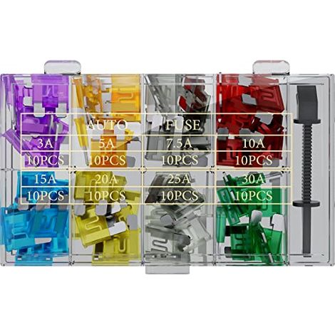 Assortimento di fusibili per l’auto, 81 pz., dimensioni dei fusibili piatti: 19,1 x 5,1 x 18,5 mm. (1/4)