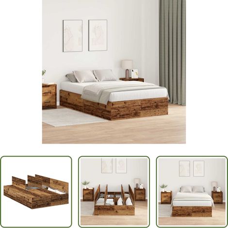 vidaXL Rangement chambre - Cadre de lit avec rangement Bois Ancien 120 x 190 cm (1/5)