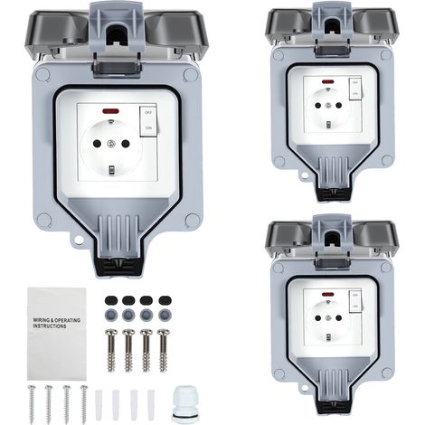 Randaco 3X Presa elettrica impermeabile da esterno IP65 con interruttore, scatola da parete a vista, 16A 250V, presa per giardino, balcone, garage e bagno (1/5)