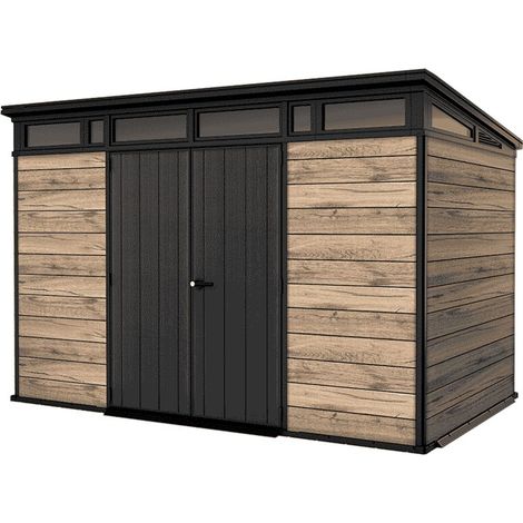 Keter – Abri de jardin résine 7,4m2 – Aspect bois Douglas – Résistant aux intempéries – Toit renforcé pour charges lourdes