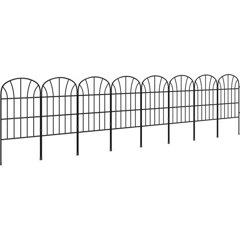 Lot de 8 clôtures de jardin décoratives, bordures en métal noir avec ornements - 264 x 61 cm noir (1/5)