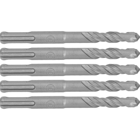 Cinq forets à percussion de 110 mm de long vendus ensemble  pointes en carbure pour forets à percussion rotative pour brique, pierre et béton (10 mm). (1/5)