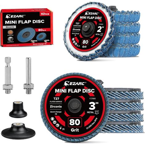Lot de 10 mini disques à lamelles mixtes grain 40, disques à lamelles incurvés en zircone de 5,1 cm et meule de 7,6 cm avec dos mâle type R (1/5)