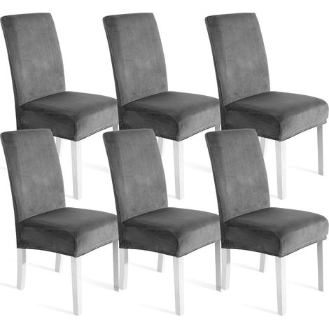 Housse de Chaise Velours 6 Pièces, Housse de Chaise Salle à Manger Élastique, Universel Couvre Chaise Extensible, Protection Chaise Lavable, pour Restaurant Cuisine Banquet, Gris Clair (1/5)
