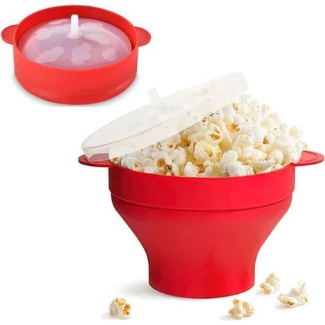 Bol à popcorn en silicone pour micro-ondes – Bol à popcorn rouge pliable pour micro-ondes (1/4)