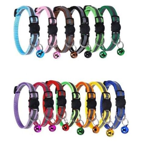 Quick-release cat collars, reflective cat collars with bells and safety release, adjustable from 8 to 12 inches to fit all domestic cats (12-pack)