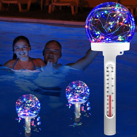 Thermomètre Piscine Flottant,LED Colorée Thermomètre Piscine Solaire,Thermomètre de Piscine Facile à Lire la Nuit,Thermomètre de l'Eau pour Piscine avec Lumières Célestes,Thermomètre pour Spa (1/5)