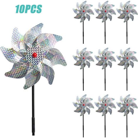 Set mit 10 reflektierenden Windmühlen, um Vögel von Ihrem Haus, Fenster, Garten, Bauernhof und Courscontre Les Oiseaux (Vogelabwehrkurs) fernzuhalten (1/4)