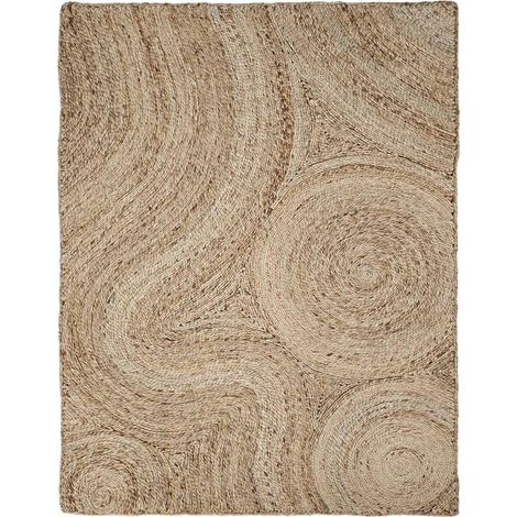 Tapis salon 200 x 290 cm, Motif Rond, Beige, Marron, Jute Noble Tissé pour une Texture Relief Authentique, Originalité Graphique, Confort Naturel