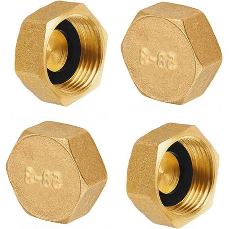 Sechskantstopfen aus rohem Messing mit Innengewinde, 1 Zoll (25,4 mm) – Packung mit 4 Sechskantkappen und Unterlegscheiben für Sanitär- und Heizungsinstallationen