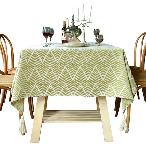 Nappe rectangulaire américaine légère et luxueuse, nappe en lin et coton à franges, serviette de table basse, tissu décoratif à rayures (jaune, 135200) (1/5)