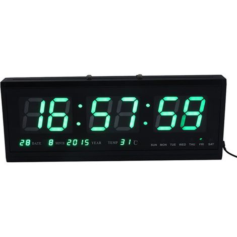 Grande horloge murale LED moderne avec date et température, affichage 12/24h, bureau, design numérique (1/5)