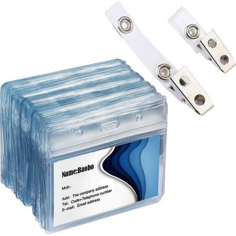 Lot de 50 porte-badges horizontaux en plastique transparent et clips métalliques pour badges d'identification (1/5)
