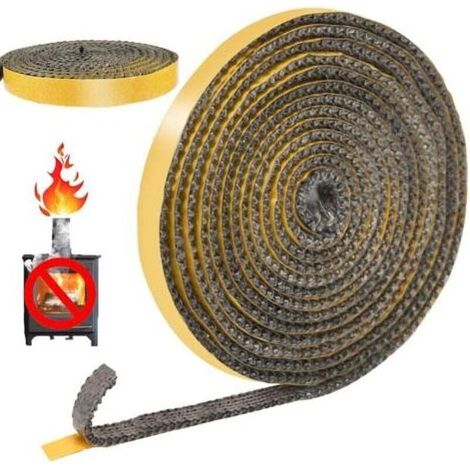 Joint Insert Cheminée Autocollant, Joints Fibre de Verre, Joint de Porte Pour Poele a Bois, Cheminée, Porte Four a Bois, Résistant à la Chaleur 550 Degrés Celsius (2mm10mm3m) (1/5)