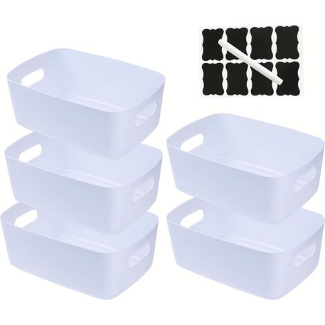Set mit 5 Aufbewahrungskörben/Boxen aus Kunststoff mit Griffen, stapelbare Aufbewahrungskörbe für Küche, Küchen- und Badezimmeraufbewahrungskörbe & -boxen (Weiß, 30×20×12 cm) (1/5)