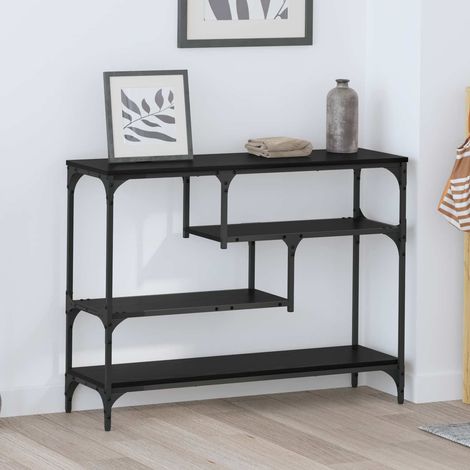 Table console étroite 3 étagères style industriel chêne noir en bois d’ingénierie 100 x 30 x 75 cm - PANGIVO (1/5)