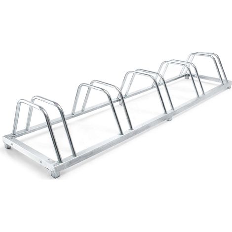 Wiltec Râtelier pour 5 vélos, 1580 x 395 x 225 mm, Montage au sol et mural, Support bicyclette en acier galvanisé, Pied béquille de stationnement