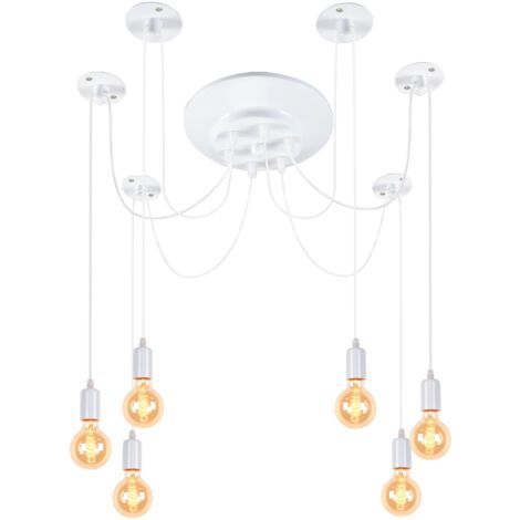 royaluxe- Plafonnier Vintage Antique Blanc E27 6 Têtes Lustre Rétro Suspension Luminaire D'Intérieur (1/5)