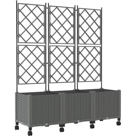 Garden Planter with Trellis&Wheels 3 pcs Light Grey PP vidaXL (1/5)