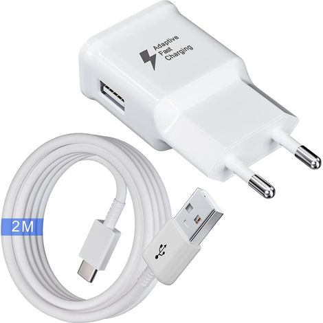 Chargeur avec Câble de Charge de 2 m Compatible avec Samsung Galaxy A13 A14 A20 A20e A23 A32 A33 A34 A40 A52 A53 A54 5g S8 S9 S10 S10e M54 M53 M34 M33 M14 M13 5g M52 M51 S21 FE Plus Chargeur Rapide (1/5)