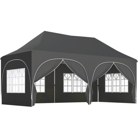 Tonnelle pliante barnum imperméable anti-UV 6 côtés, 6 sacs lestés, 12 évents, 3x6m gris (1/5)