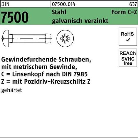 Vis à tête filetée DIN 7500 LIKO PZ CM 5x25-Z Acier galv.zingué 1000p.