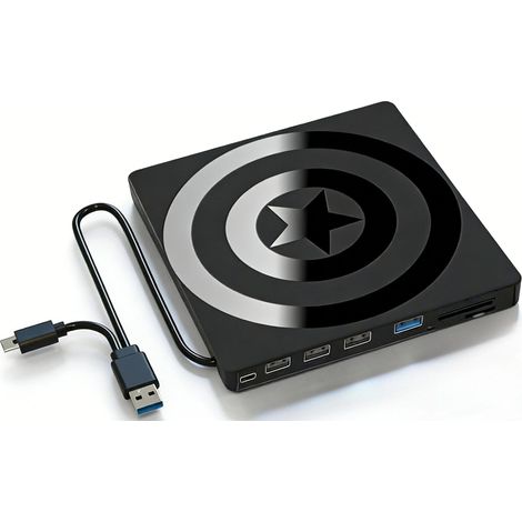 Un lecteur CD/DVD externe 7 en 1 pour ordinateurs portables, doté d'une interface USB 3.0 et prenant en charge la lecture et la gravure de CD/DVD-RW/ROM et de cartes SD/TF. (1/5)