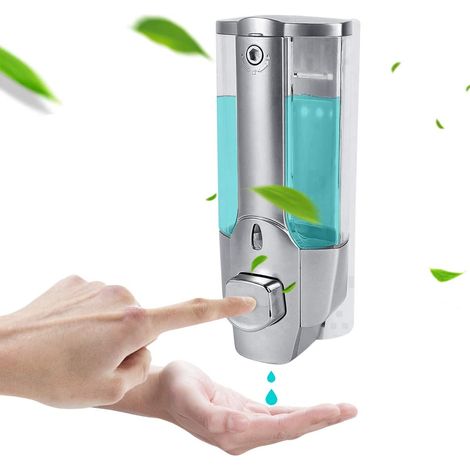 Wandmontierter Flüssigseifenspender 350 ml, Badezimmer- und Shampoo-Spender, Wandmontierter Duschgel- und Seifen- sowie Handdesinfektionsmittelspender für Küche und Bad, Silber