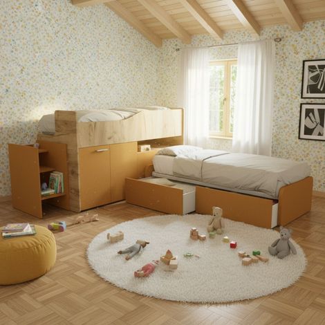 Letti a soppalco contenitori moderni: Design salvaspazio Made in Italy - Quercia e zolfo