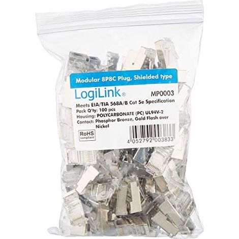 Connettore schermato rj45 maschio ftp cat5e (sacchetto 100pz) (1/3)