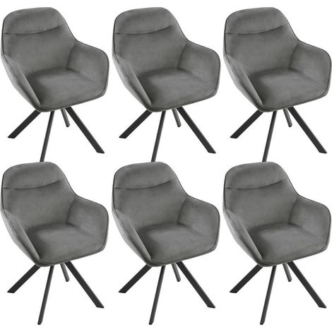Drehstuhl Esszimmer 6er Set mit Armlehne, 360° drehbar, Samt, dunkelgrau (1/5)