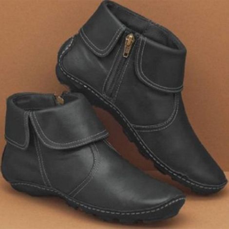 Bottines femme à fermeture éclair, bout rond antidérapant, style vintage, cheville, hiver, chaussures plates, non glissantes, confortables, mode rétro, taille 36-41, idéales quotidien (1/3)