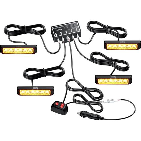 6-LED car flashing lights, hazard warning lights, emergency flashers, 8 modes, IP65 waterproof, with main control unit, 12V/24V, universal for cars, trucks, trailers, caravans, motorhomes (1/5)